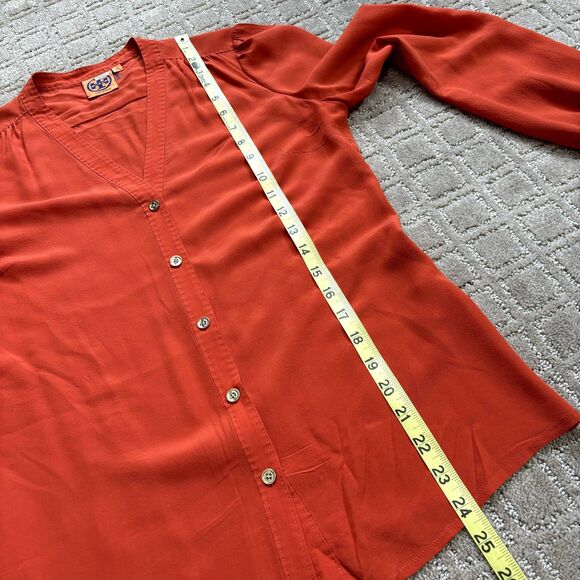 TORY BURCH Silk Blouse Women's Size 2 Orange Career Office Work V-Neck *READ* - Picture 13 of 14